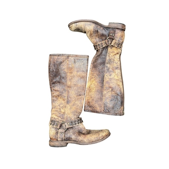 Frye Shoes - Frye Brown‎ Combat Moto Boots Distressed Leather